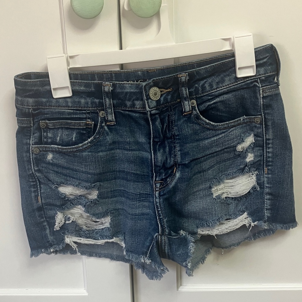American Eagle Dark Blue Distressed Jean Shorts